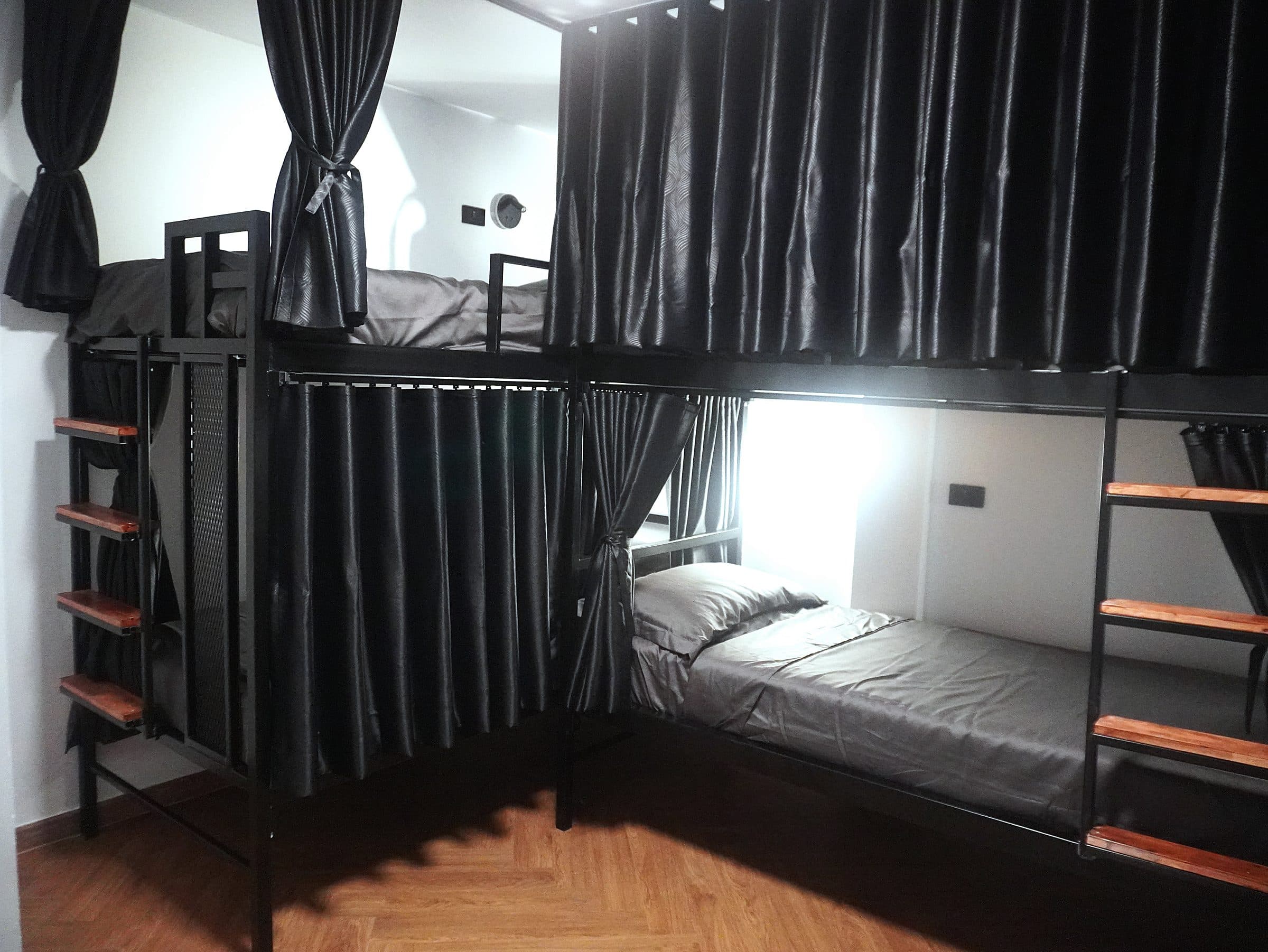 Bunks with privacy curtains drawn