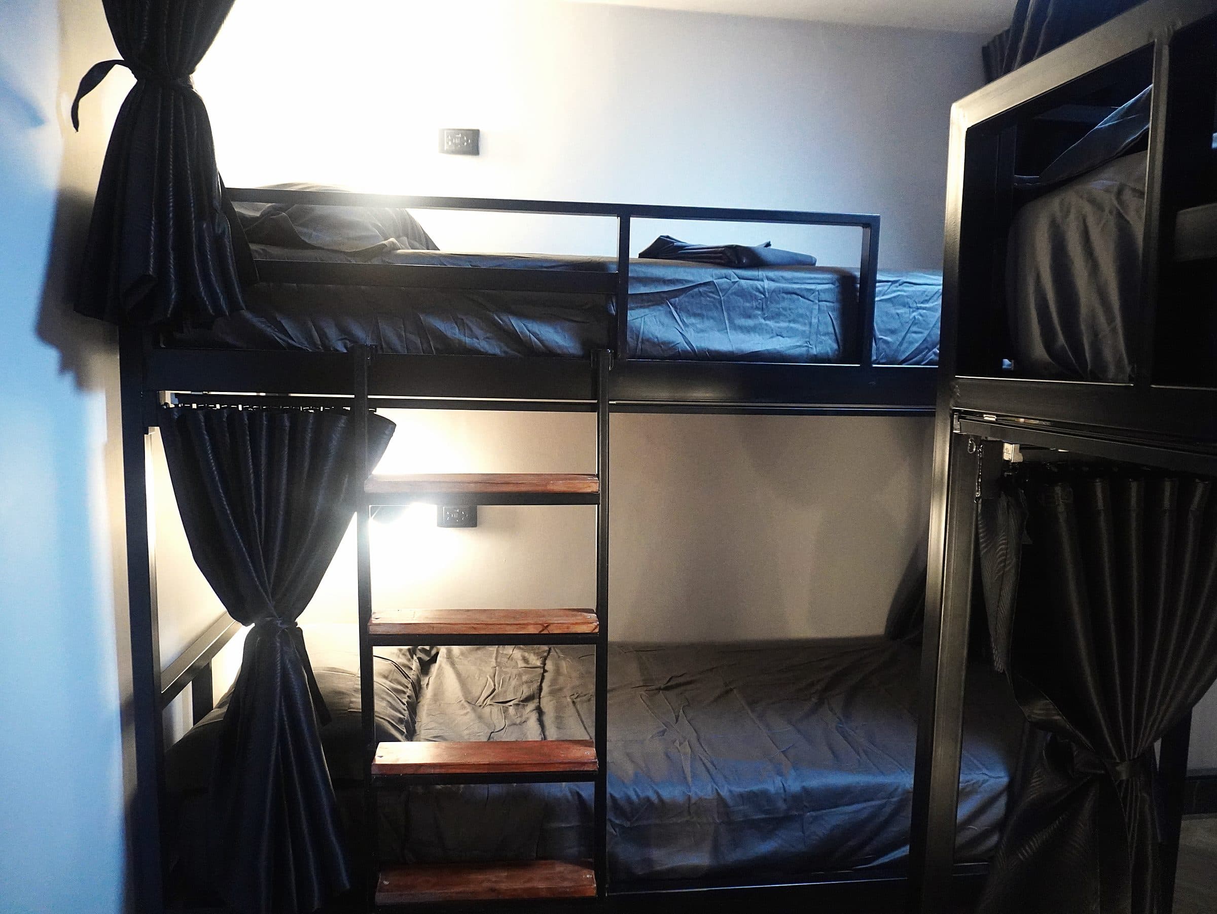 Bunk bed with its reading light on